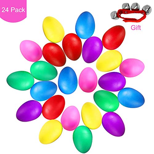 FFNIU 24Pcs Plastic Egg Shakers Maracas Toys Music Learning Eggs Percussion Musical Egg(6 Colors)