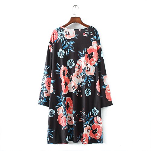 BB&KK Flower Chiffon Shawl Kimono Cardigan Coats Jackets Cover up Blouse Tops (L, Black)