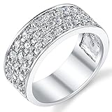 Sterling Silver Men's Wedding Band Engagement Ring With Cubic Zirconia CZ 9MM 3 Row Sizes 7 to 13
