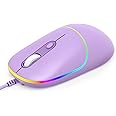 FENISIO Wired Mouse, USB Computer Mouse with RGB, 4 Adjustable DPI up to 6400, Ultra Silent, for Laptop PC Windows (Purple)