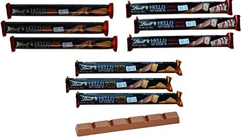 Lindt Hello My Name Chocolate Sticks 9 Pack (1.4 oz each): (3) Caramel Brownie, (3) Strawberry Cheescake, (3) Salted Caramel