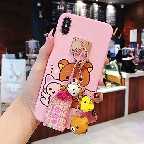 FENGT Apple Phone Case For Iphone Xs Max/Xs/Xr / 8/7/6 Plus Creative Cute Bear Blessing Bag Bell Pendant All-Inclusive Mobile Phone Shell Drop Protection Sleeve,Pink,iPhone6P/6splus