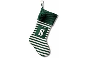 CRSMHLPK 20 Inches Initial Christmas Stocking Monogram Striped Christmas Stocking red Green with White Embroidered Letter Christmas decorations-01-S-Green