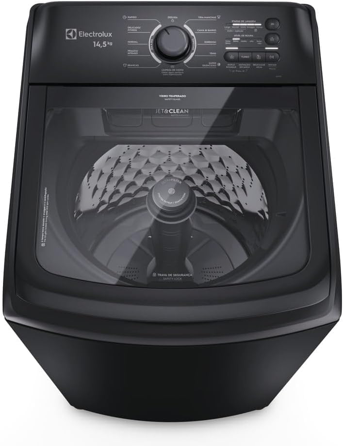 Máquina de Lavar Electrolux 14,5kg Preta Efficient Cesto Inox Jet&Clean e Filtro Fiapos 127v LEP15