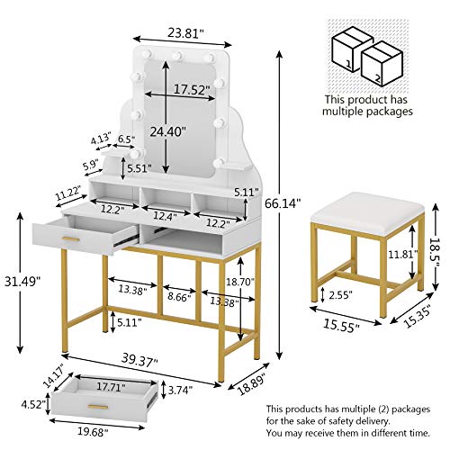 Tribesigns Vanity Table Set with Lighted Mirror and Stool, Makeup