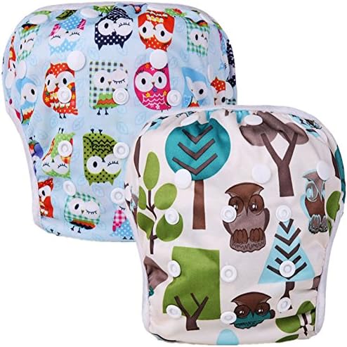 Mumsbest Swim Diaper Reusable Adjustable Baby Swim Diapers (Pack of 2) (Unisex Blue Owl,Leaf Owl)