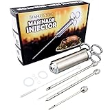 Flyspin Heavy Duty Meat Marinade Injector, 304 Stainless Steel, 2 Oz with 3 Professional Needles, 2 Cleaning Brushes,and 4 Silicone O-Rings,Seasoning Injector for Smoking Meat, BBQ