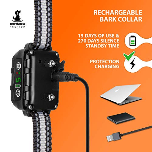 Smart Rechargeable Humane Bark Collar - Anti Barking Dog Collars with Beep Vibration, No Harm Shock, 5 Sensitivity Levels - Adjustable for Large, Medium or Small Dogs - Smart Q9 Bark Control Device