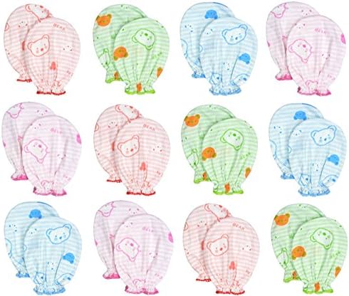 Liwely12 Pairs Baby No Scratch Assorted Mittens, 100% Cotton, For 0-6 Months Boys Girls, Assorted Set