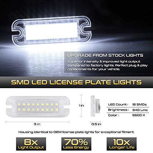 VIPMOTOZ Full LED License Plate Light Lamp Assembly Replacement For Mercedes-Benz W463 G-Class Wagon AMG - 6000K Diamond White, 2-Pieces