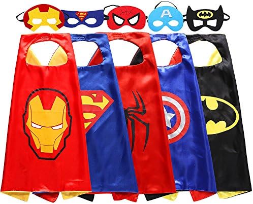 Letop Kids Superhero Dress Up Costumes 5 Satin Capes with 5 Felt Masks