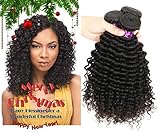 Brazilian Deep Wave Curly Virgin Human Hair 3 Bundles Unprocessed Virgin Human Hair Deep Wave Human Hair Weave Curly Hair Extensions Natural Black 300g(12 14 16)