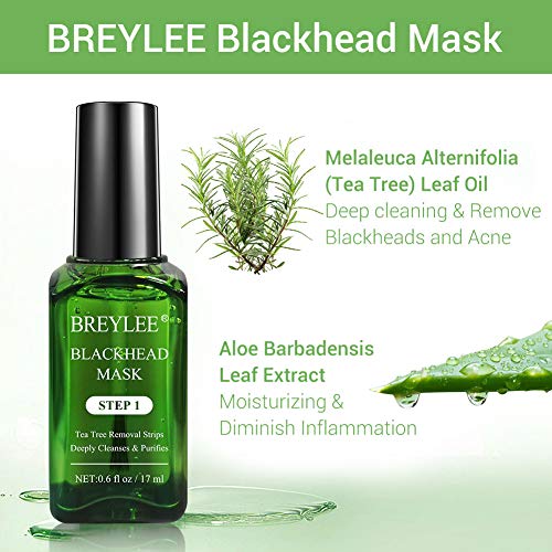 Blackhead Remover, BREYLEE Tea Tree Oil Blackhead Mask Blackhead Removal Strips Face Strips Pore Strips Peeling Mask (17mL, 0.6 fl oz) (With 100 Pcs Strip Paper)