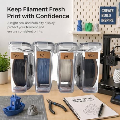 Filament Storage Box 4 Pack PLA Storage, Filament Vacuum PLA Airtight Boxes 3D Printer Storage Filament Dryer Box PLA Box 3D Filament Dryer for Sealing+8 Desiccants+Label+1 Marker Pen, 4.0L