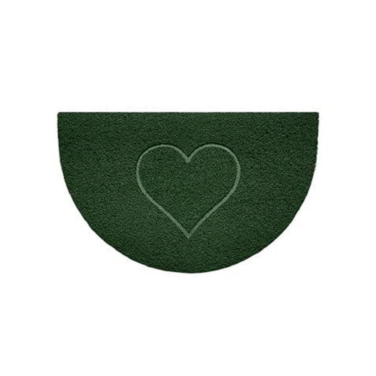 Nicoman Embossed Halfmoon Half Circle Door Mat Dirt-Trapper Jet-Washable Doormat 70x44cm (Green, HEART Shape) - Use Indoor or Sheltered Outdoor