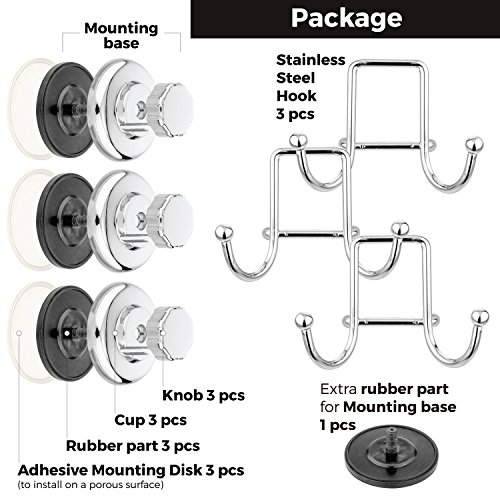 HASKO accessories - Powerful Vacuum Suction Cup Hook Holder - Organizer for Towel, Bathrobe and Loofah - Strong Stainless Steel Hooks for Bathroom & Kitchen, Towel Hanger Storage (3 Pack)