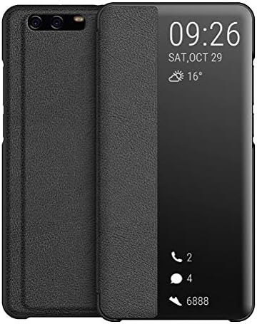 LUSHENG Case for Huawei P10 Plus, Smart Window Touch Case Magnetic Adsorption Closure Cover Flip Support Function Case - Black