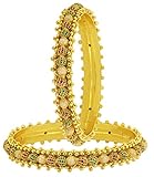 The Jewelbox Traditional Filigree Mesh Pearl 22K Gold Plated Bangle Kada Set Of 2 For Girls Women