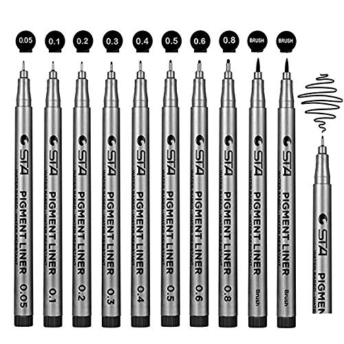 SAYEEC Fine-Liner Pens Sketching Pen Set of 10 Various Size Drawing Markers Pens Ink Pens Refills Multifunction Writing Note Waterproof Pens Black for Design Office Artist