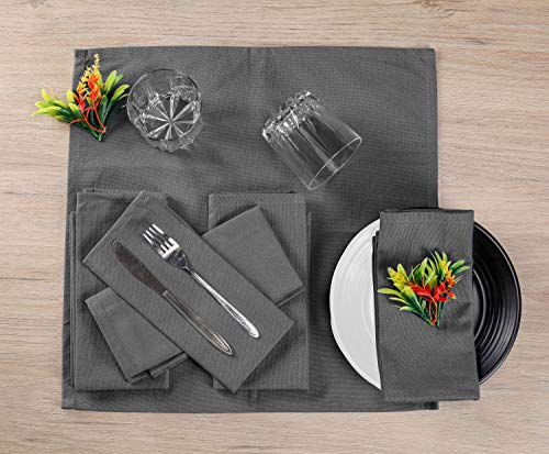 Native Fab Cloth Dinner Napkins Set of 12 Cotton 17x17 Absorbent Soft Restaurant Hotel Quality - Cocktail Napkins, Wedding Dinner Napkins - Everyday Use, Easy Care Washable - Grey - Thumbnail 4