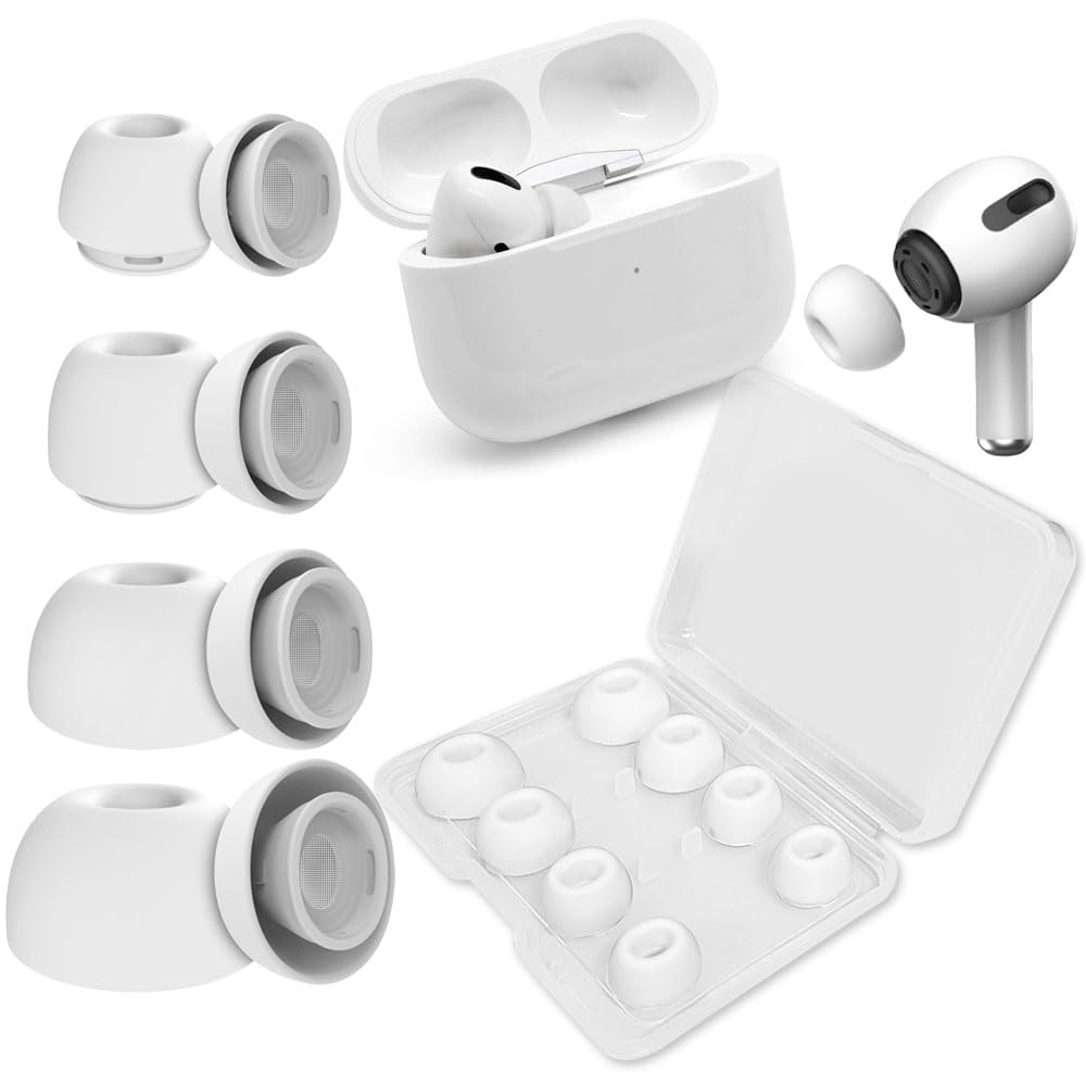 Photo 1 of 4 Pairs Replacement Ear Tips for AirPods Pro 1st Generation & 2nd Generation with Noise Reduction Hole, Silicone Ear Tips for Airpods Pro with Portable Storage Box (XS/S/M/L)