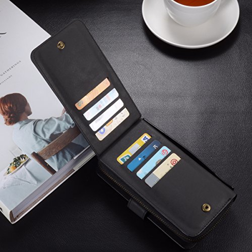 Urvoix for iPhone Xs Max Case, 2 in 1 Premium Leather Wallet Multi-Functional Handbag Detachable Magnetic Cover with Clutch Strap Zipper Flip Card Holder for iPhone Xs Max(6.5-inch Screen), Black