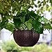THUSIBER Hanging Basket Plastic Flower Pot Round Resin Garden Hanging Planter for Indoor Outdoor Plants 2 Pack Brown
