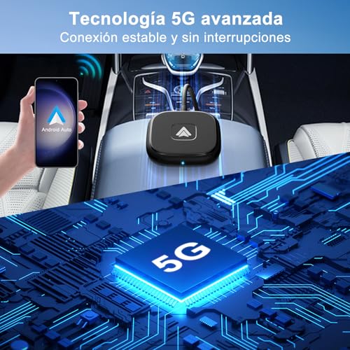LXJADAP Android Auto Inalambrico Adaptador, Adaptador Android Auto inalambrico con 5GHz WiFi, Admite Actualización en Línea, para OEM Wired Android Auto Modelo, Plug and Play