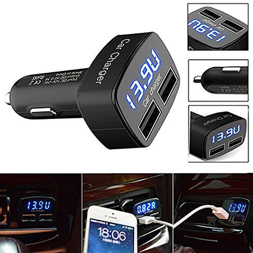 Glumes Car Charger, Fast Charge Metal Dual USB 3.1A Car Adapter LED Display Car Voltage Detector Flush Fit for iPhone X/8/7/6s/Plus, iPad Air 2/mini 3, Galaxy S9/S8/S7 Edge LG V10/V20 (Black) - Thumbnail 2