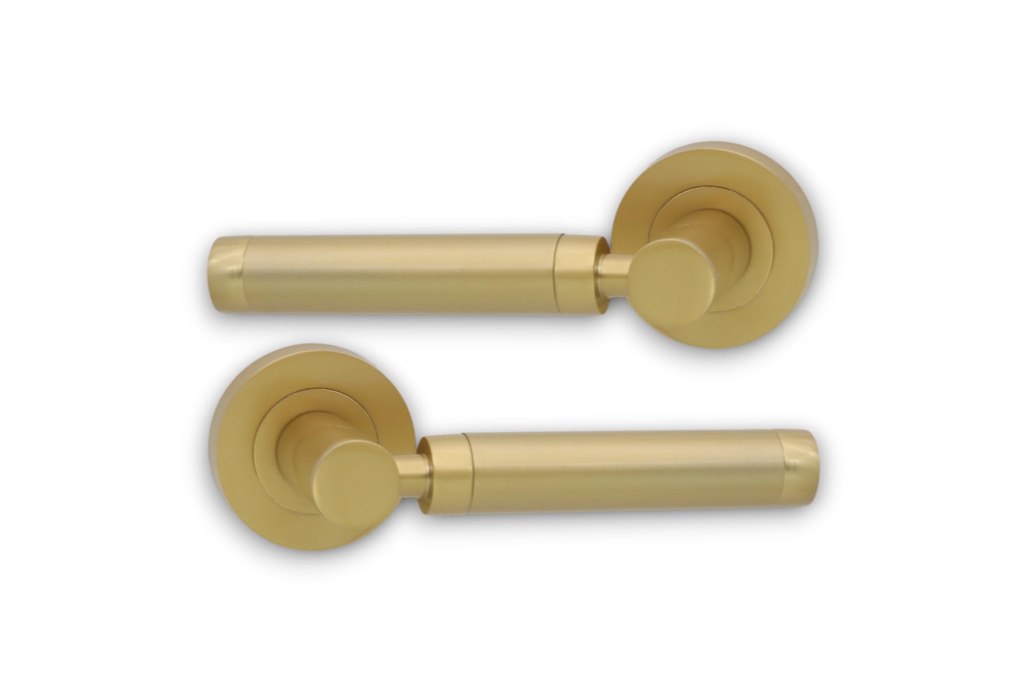 Infinity Decor Pair of Solid Zinc Zishan Straight Lever Door Pull Handle on Sprung Rose in Satin Brass Finish for Interior & Exterior Use 