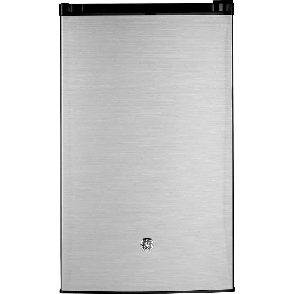 Photo 1 of GE Mini Fridge With Freezer | 4.4 Cubic Ft. | Single-Door Design With Glass Shelves, In-Door Can Rack & Small Freezer | Small Refrigerator Perfect for the Garage, Dorm Room, or Bedroom | Clean Steel