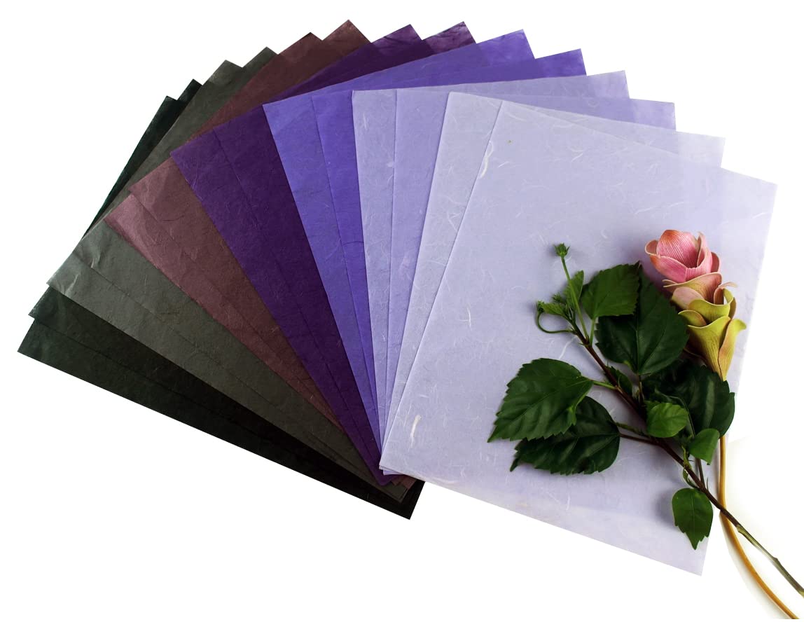 50 Mulberry Paper Sheets Plain Colors Origami Design Craft Hand Made Art Tissue Japan Washi Card Making Decoupage (Violet)