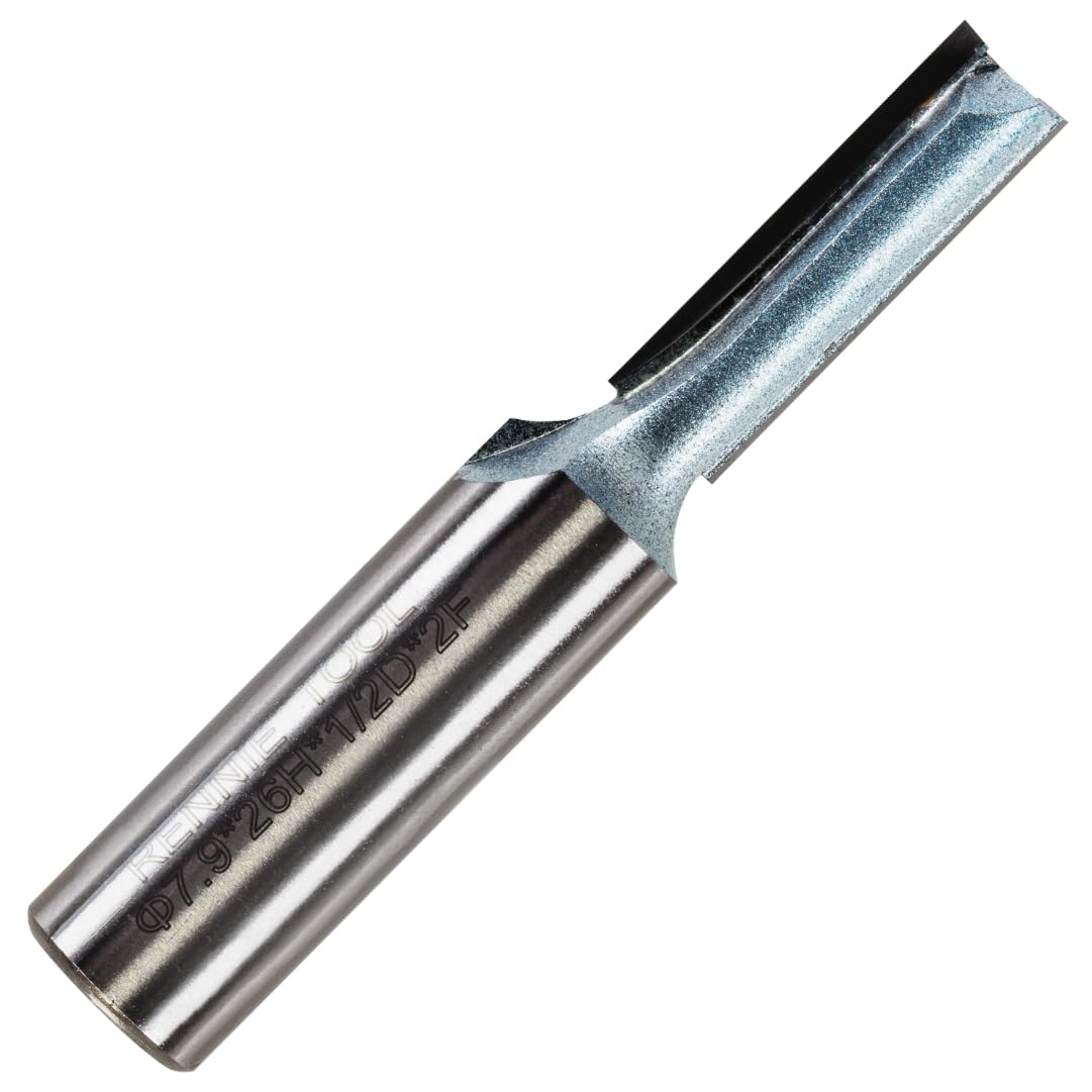 Rennie Tools - 7.9mm (5/16") Cutting Diameter x 26mm Flute x 1/2" Shank TCT Tipped 2 Flute Straight Router Cutter Bit. Compatible With Makita Trend Festool Hikoki Dewalt Router Etc. 7.9mm Router Bit