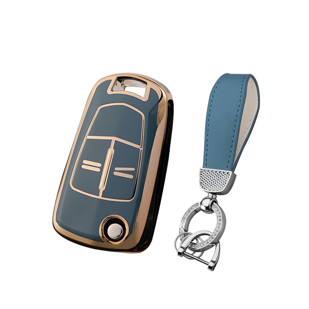 HIBEYO Flip Key Car Key Case Fits Opel Vauxhall Key Case Silicone Protective Cover for Opel Corsa Astra Vectra Zafira Antara Tigra Key Fob Remote Key Flip 2 Buttons Blue