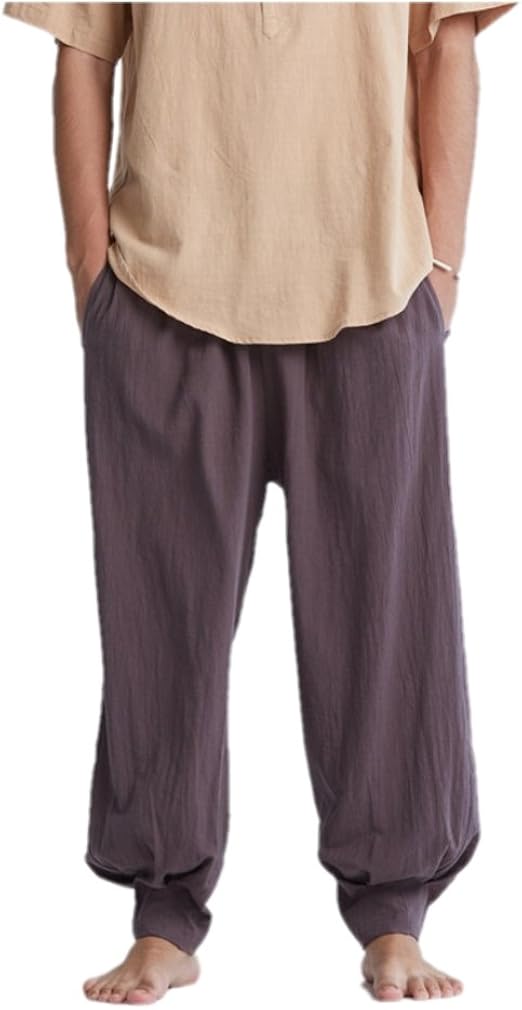 ZanYing Men Meditation Monk Pants Yoga Taichi Loose Pants Cotton Linen Brown at Amazon Men’s