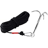 MHDMAG Grappling Hook Carabiner Climbing with 65FT Nylon Rope, Anchor Hook with 3-Claw Stainless Steel Hooks for Anchor Retrieving, Outdoor Hiking, Tree Limb Removal