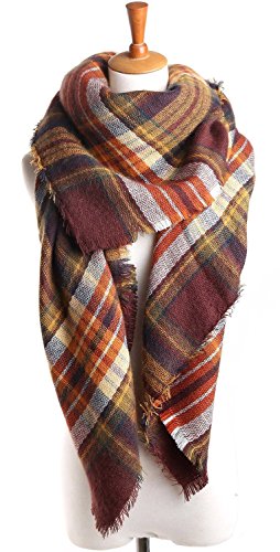 Yanekop Womens Big Blanket Scarf Soft Warm Tartan Plaid Scarf Shawl Fashion Wrap(Coffee)