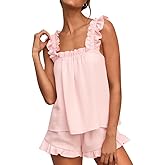 Marvmys Womens Pajamas Set 2 Piece Ruffle Bridal Cute Pajamas Sexy Tank Top and Shorts Bride Sleepwear Set S-2XL