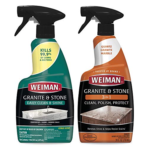 Weiman Granite Disinfectant Cleaner & Polish Kit - For Granite Marble Soapstone Quartz Quartzite Slate Limestone Corian Laminate Tile Countertop and More