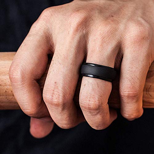 SOVSEFD Silicone Wedding Ring Band for Men 12 Pack Size 11 12 13 Step Edge Sleek Design and Bark Texture Rubber Wedding Bands Rings 8.7mm Wide,Skin Safe,Durable(12 Color,10.5-11(20.6mm/0.81inch))