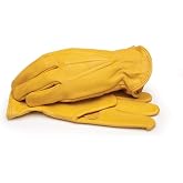 BlackCanyon Outfitters Leather Driving Gloves with Shirred Elastic Wrist, Tan Wood Stacking Work Gloves, 1 Pair