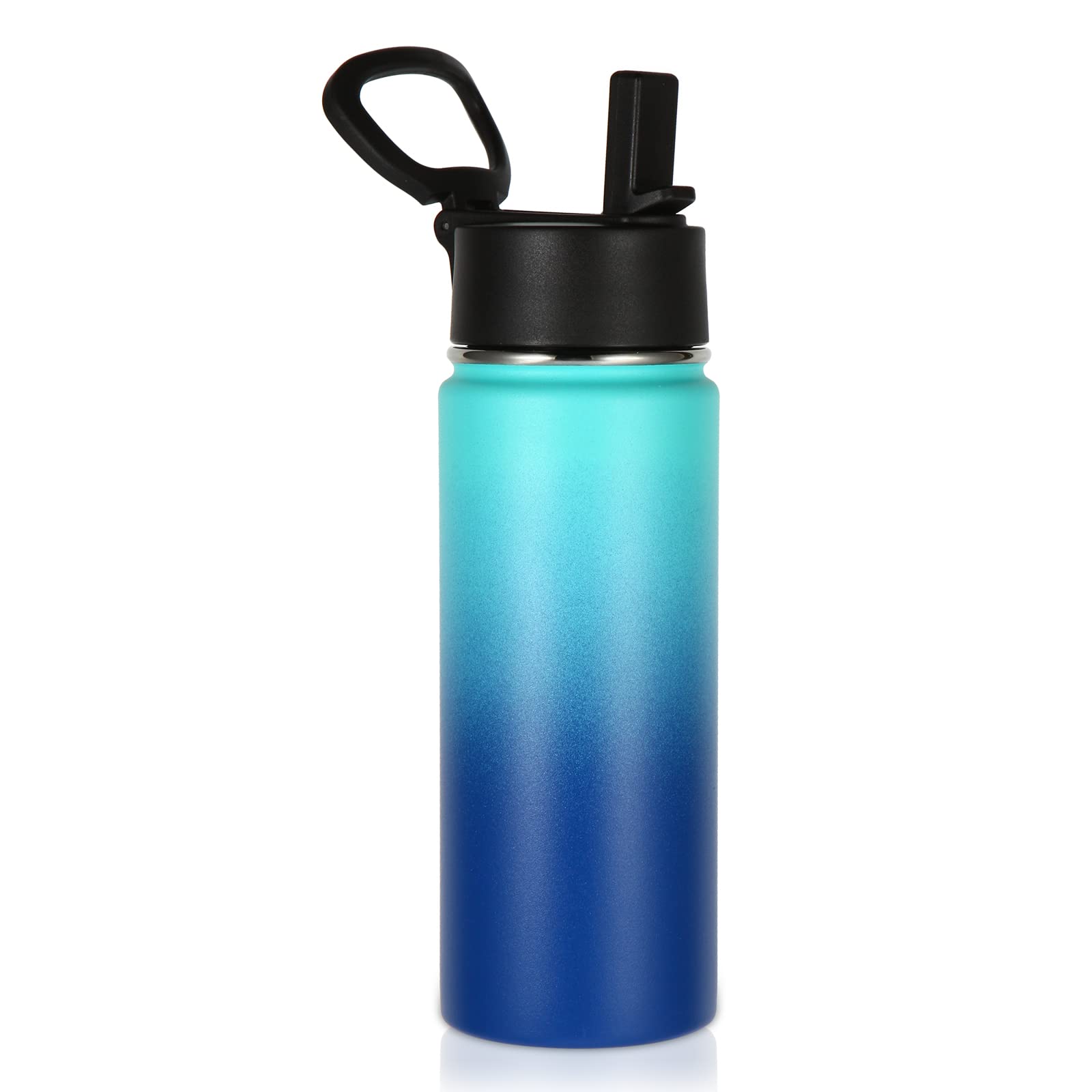 Volhoply 530ml/18oz Kids Insulated Water Bottle, Stainless Steel Water Bottles with Straw Lid, Wide Mouth Double Wall Vacuum Sports Travel Flask for Cold Drink (Green Blue,1 Pack)