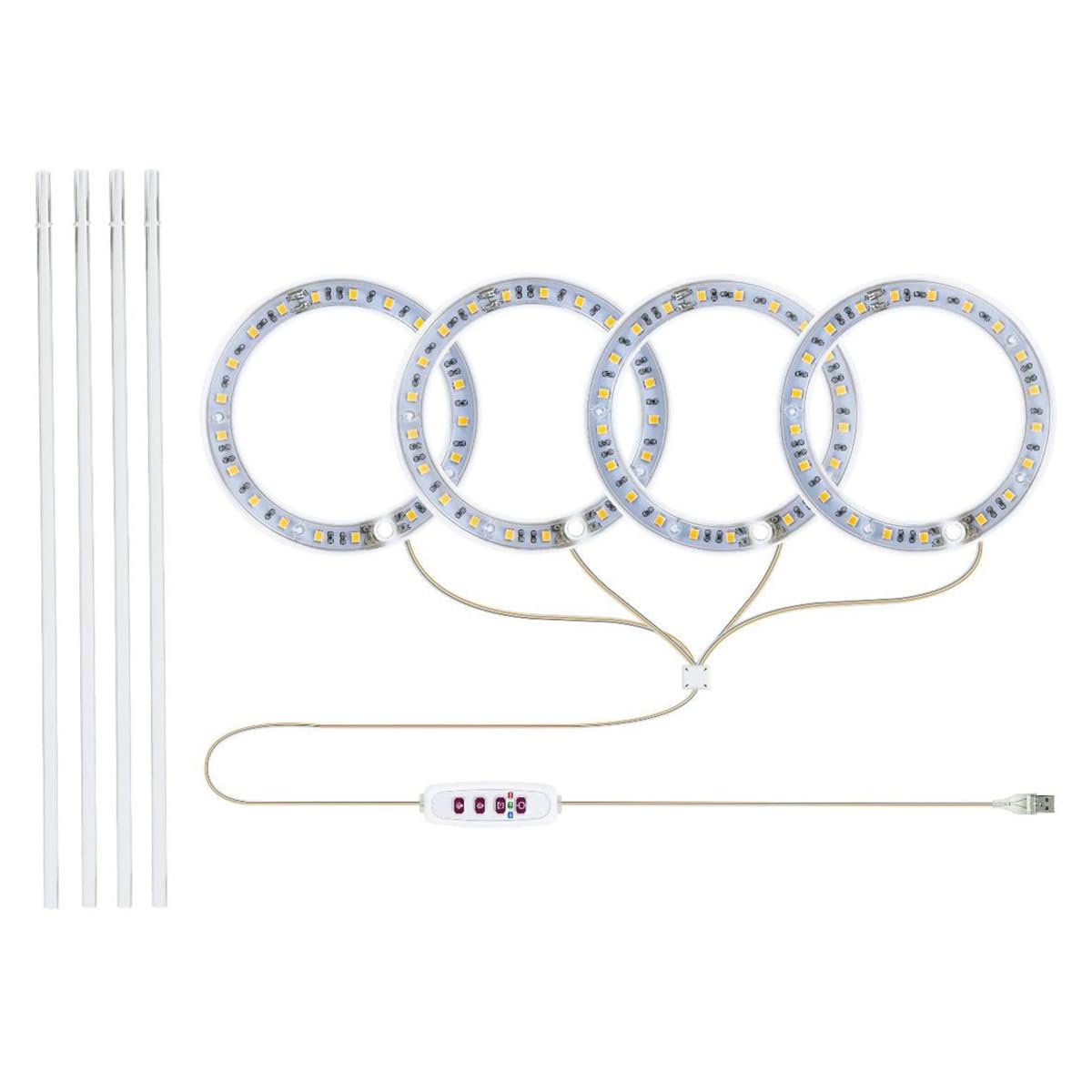 Hsthe Sea Plant Grow Light 4 Ring Head Adjustable Brightness Red Blue LED USB Powered Indoor