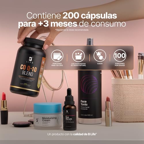 B Life Coenzima Q10 | 200 Cápsulas | 1000mg por porción | Adicionado con Cúrcuma y Vitamina C | Ingredientes Naturales | Co Q-10 Blend.