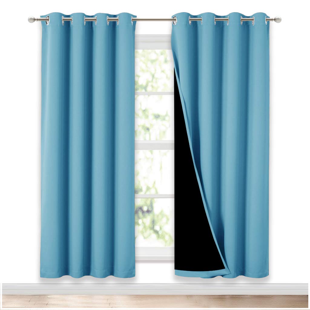Photo 1 of NICETOWN Full Shade Curtain Panels 72 inches Long, Pair of Energy Smart & Noise Blocking Out Blackout Drapes for Guest Room Window, Thermal Insulated Lined Window Dressing(Light Blue, 52 inch)