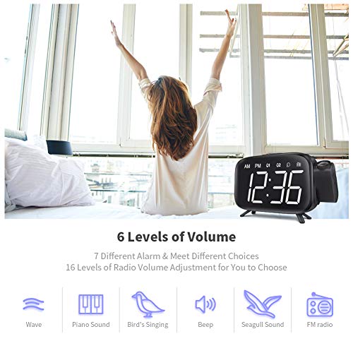 ELEHOT Projection Alarm Clock Large Digital Light and LED Display USB Port for Charging with FM Radio Alarm&Snooze