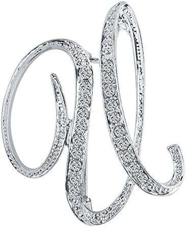 A-Z Initial Letters Brooch For Women,Silver Plated Metal Rhinestone Clear AAA+ Crystal Lapel Pin Brooches（1Pcs）