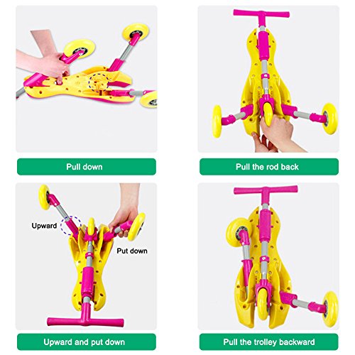Freshday Toddlers Glide Tricycle for Indoor and Outdoor Use, Foldable Kids Fly Bike Trike Scooter, Non Scratch Wheels and No Assembly Required (Pink)