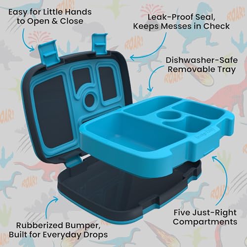 Bentgo Kids Prints Leak-Proof, 5-Compartment Bento-Style Kids Lunch Box - Ideal Portion Sizes for Ages 3 to 7 - BPA-Free, Dishwasher Safe, Food-Safe Materials (Dinosaur)