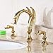 Rozin Swan Design 3pcs Widespread Bathroom Sink Faucet Double Handles Basin Mixer Tap Gold Polished